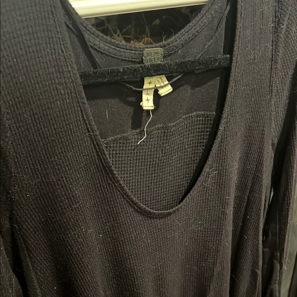 We The Free Free People Black Waffle Long Sleeve Tunic - Picture 3 of 4